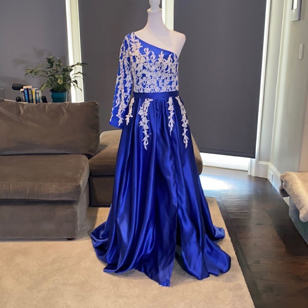 Women’s One Shoulder Full Length Blue Prom Party Dress Size 8